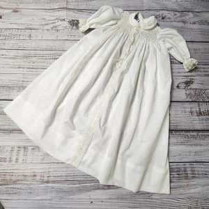 Vtg Polly Flinders White Infant Gown Christening Baptism Smocked Sz 3- 9 Months - Picture 1 of 9