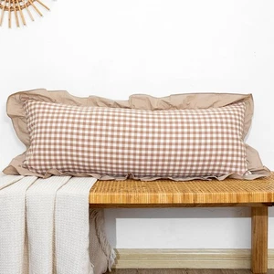 14x36 inch Scalloped Lumbar Pillow Cover, Khaki Ruffle Cotton Throw Pillow Co... - Bild 1 von 7