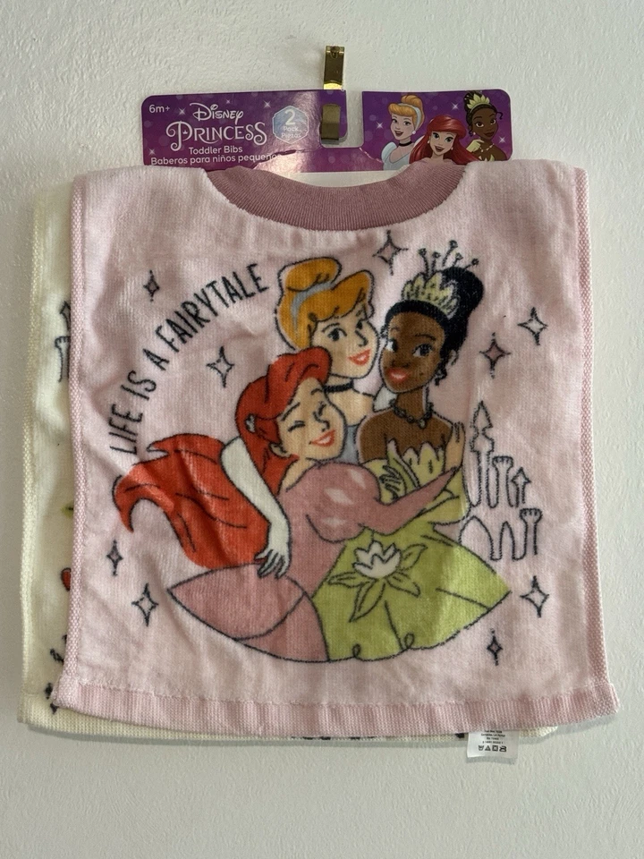 Juego de 2 baberos de una pieza para bebés niñas Disney Princess 6m+ nuevos con etiquetas Foto 1 de 4