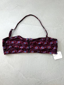 Top de bikini bandeau frontal con cremallera Urban Outfitters. Estampado Borgoña/Negro. Mediano - Imagen 1 de 5