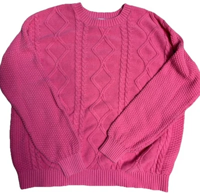 Suéter HOLLISTER Gran Tamaño Coral ROSA Tejido con Cable LS Preppy Cuello Redondo Pequeño Foto 1 de 3