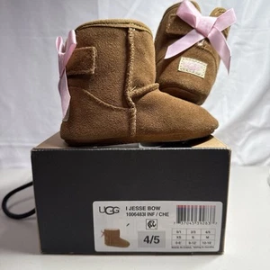 Ugg Boots Baby Girl Size 4 / 5 - 12-18 Months Brown & Pink Jesse Bow NIB - Picture 1 of 19