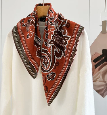  70% Cashmere 30% Silk Neckerchief Branch Print Wrap Scarf Shape Bandana 26''  - Image 1 of 4