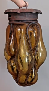 Vintage MCM 1960's Italian Hand Blown Caged Glass Lamp Light Fixture - Picture 1 of 20