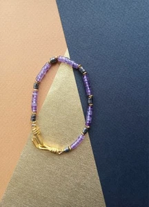 New men's natural amethyst crystal with hematite and stainless steel bracelet - Picture 1 of 5