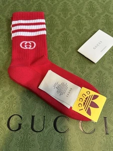 Gucci Adidas Red Interlocking GG Crew Socks Size Medium - Picture 1 of 9
