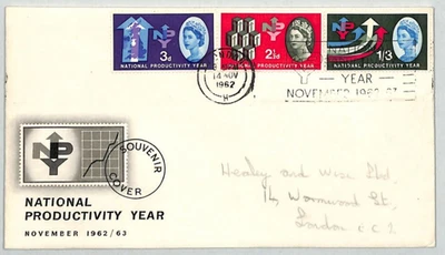 GB QEII 1962 NPY *PHOS* FDC National Productivity Year SLOGAN Illustrated XE198 - Image 1 of 4