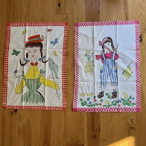 Vintage Zucchi Geschirrtücher Mädchen Schmetterlinge Küken Bauernhof Wandbild Telerie Milano - Bild 1 von 18