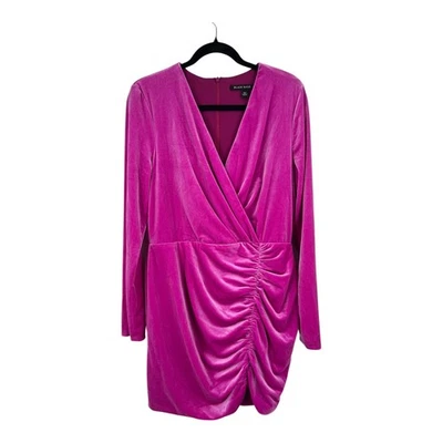 Black Halo Dress Como long sleeve ruched velvet dark pink size 16 - Image 1 of 4