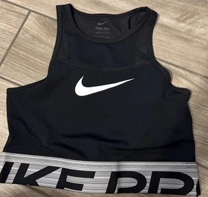 Nike Womens Pro Dri-FIT Cropped Graphic Training Shirt Black SZ Small - Picture 1 of 4