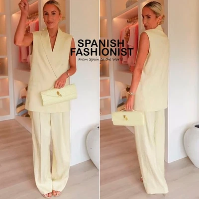 ZARA WOMAN SS25 ZW PASTEL YELLOW OVERSIZED DOUBLE-BREASTED VEST 8067/751/321 - Image 1 of 3