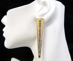 Pendientes geométricos de oro, triángulo largo con pedrería, 2,75 pulgadas    - Imagen 1 de 1