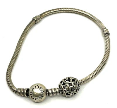Sterling Silver Pandora  Bracelet with 2 Charm 7.5"inch Long - Image 1 of 4