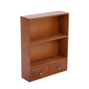 Retro Wood Small Cabinet Desktop Wall Organiser Unit Storage Box Display Shelves - Picture 1 of 9
