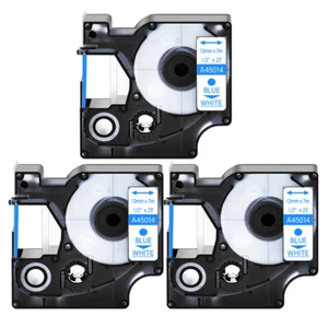 3PK 12mm Blue on White Label Tape 45014 For DYMO D1 LabelWriter 400 Duo - Picture 1 of 12