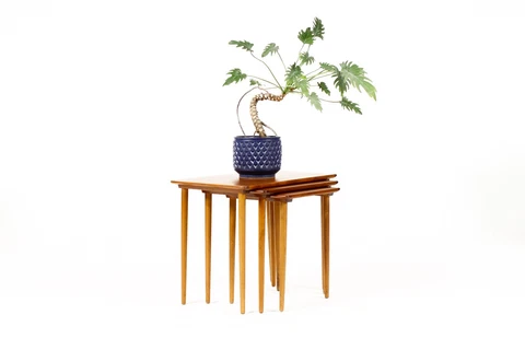 Danish Modern / Mid Century Vintage Teak + Beech Nesting Tables — Set of Three Cover