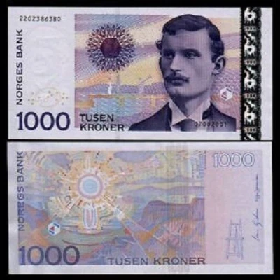 NORWAY 1000 KRONER P-52 2001 EUROPE PAINTING UNC NORWEGIAN MONEY BILL BANK NOTE - Image 1 of 4