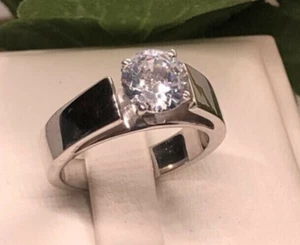 2 Ct Brilliant Cut Moissanite Wide Band Solitaire Engagement Ring in 925 Silver - Picture 1 of 5