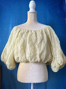 ZARA NEW Women's Pale Yellow Cropped Puff Bubble Off Shoulder Top Lined Size S - Picture 1 of 13