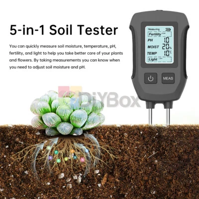 5-in-1 LCD PH Soil Tester Plant Water Moisture Temperature Fertility Light Meter - Image 1 of 4