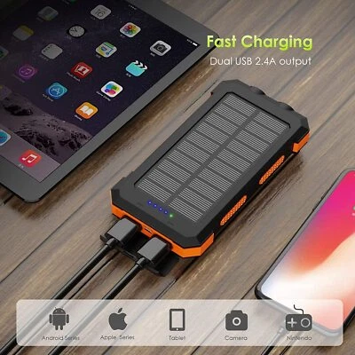 20000mAh Portable External Solar Power Bank Dual 2USB Battery Charger for Phone - Image 1 of 4