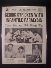 VINTAGE NEWSPAPER HEADLINE ~NEW YORK YANKEES BASEBALL LOU GEHRIG PARALYSIS 1939