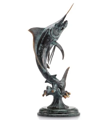 Sweet Success Marlin Estatua de Latón Escultura Base de Mármol Náutica 22"H SPI 30814 Foto 1 de 2