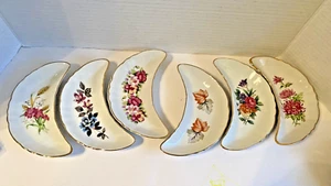 Set di 6 piatti vintage in osso di mezzaluna di Chadwick CM Giappone motivi floreali 6,5" anni 40 - Foto 1 di 10