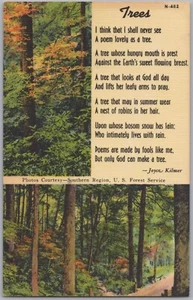 Poema Joyce Kilmer "Árboles", postal de lino - Imagen 1 de 2