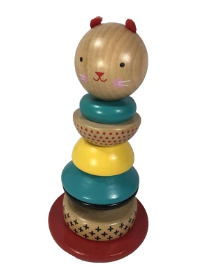 Pequeño Collage APILAMIENTO Modificado Gato Gatito Madera Apilamiento Bamboleo Juguete Colorido Foto 1 de 4