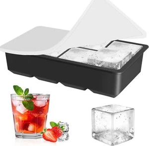 Silicone Ice Cube Tray with Lid, Make 2" Big Square Ice Cubes, Large Whiskey Ice - Picture 1 of 8