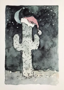 Unique Christmas Cards from a Utah Artist "Christmas Cactus" 12 Cards - Picture 1 of 7