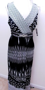 ND New Directions Long Sleeveless Black & White Pattern Dress Petite Large - Picture 1 of 12