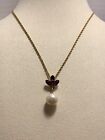 Beautiful 1928 Vintage Gold Tone Pink Rhinestone Faux Pearl Pendant Necklace