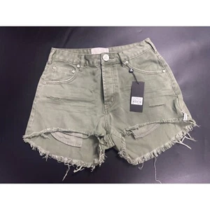 One Teaspoon NWT Bonitas High Waist Denim Shorts Super Khaki Size 28 MSRP $120 - Picture 1 of 7