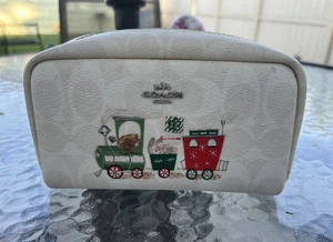 Coach Signature Christmas Train Cosmetic Case Zipper Makeup Bag - Picture 1 of 8