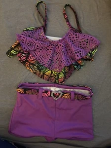 Extremely Me Mädchen Größe 5-6, lila Schmetterlingsdruck oben mit Spitze Takini - Bild 1 von 3