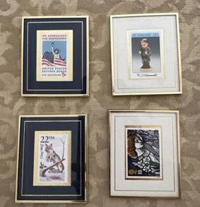 Hanford Heirlooms Framed Stamps Lot of 4 - Angel,  Hummel, Wolf, Flag - Picture 1 of 6