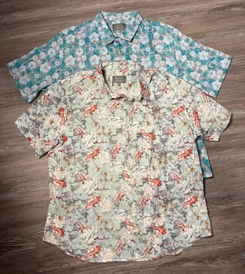 2- Camisas Hawaianas Berkley Jensen Lino Coche Floral Luau Crucero Vacaciones Nuevas XXL Foto 1 de 4
