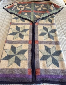 Biederlack Blanket Cuddle Wrap Zip Snap Quilt Star Granny Core Vintage Blue Red - Picture 1 of 8