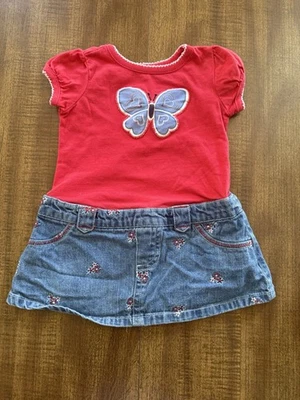 Camiseta Y2K Gloria Desteñida Denim Jean Jersey Vestido Mariposa Bebé Niña 12 Meses Foto 1 de 3