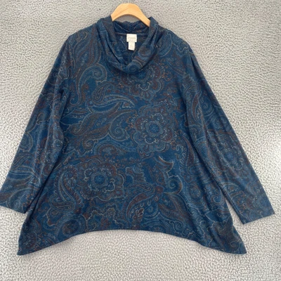 Top Chicos Mujer 2 EE. UU. Grande Azul Paisley Status Capucha Cuello Manga Larga Elastizado Foto 1 de 4