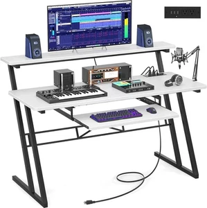47'' Music Studio Desk Power Outlet Black Producer Recording Workstation NEW - Picture 1 of 12
