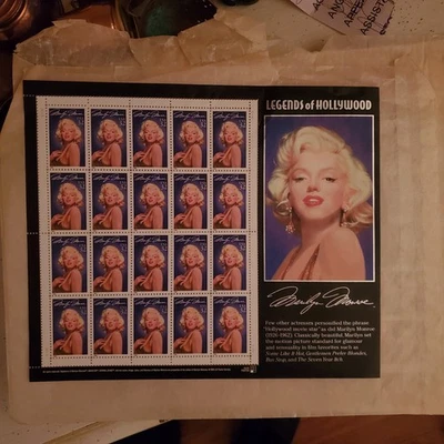 USPS Stamp Sheet 32 Cent, Marilyn Monroe 1995 Legends Of Hollywood, 20 Stamps - Image 1 of 3