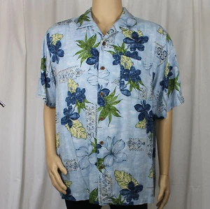Caribbean Joe Let Go Blue Hawaiian Shirt Blue Flowers Green Leaves Aloha - Picture 1 of 8