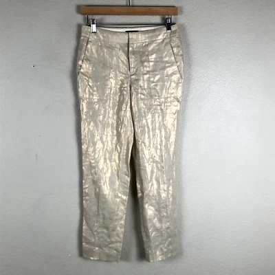 Pantalones J Crew para mujer 00 marfil bronce metálico 100 % lino audaz glamour mafia esposas Foto 1 de 4