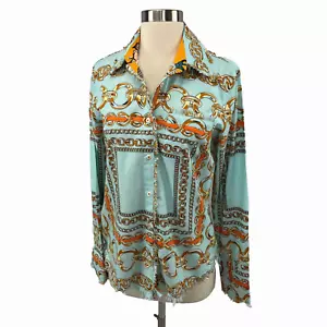 Tizzie Dizzie Lizzie Cape Cod Tunic Blue Links Button Down Shirt Womens Small - Picture 1 of 18
