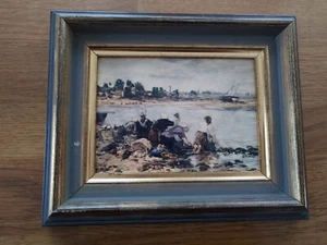 Wandbild von Boudin "Die Wäscherinnen" Kunstdruck 9x13cm im Holzrahmen 17x21cm - Bild 1 von 3