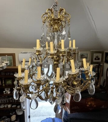 Antique Baccarat French Gilt Bronze Chandelier 24 Arm Entryway Dining Room ￼ - Image 1 of 4