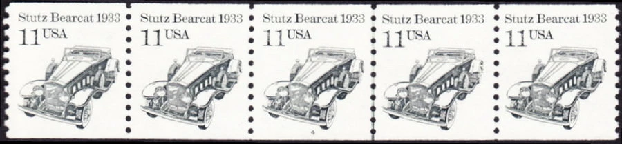 US Stamp Scott # 2131 Plate Number 4 Strip of 5 Mint NH - 11 Cents Stutz Bearcat - Image 1 of 1